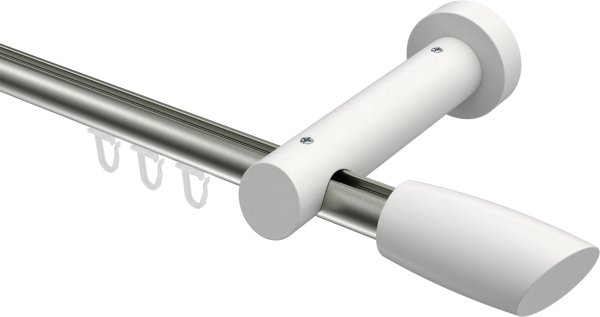 Innenlauf Gardinenstange Aluminium / Holz 20 mm Ø TALENT - Etta Edelstahl-Optik / Weiß lackiert 100 cm