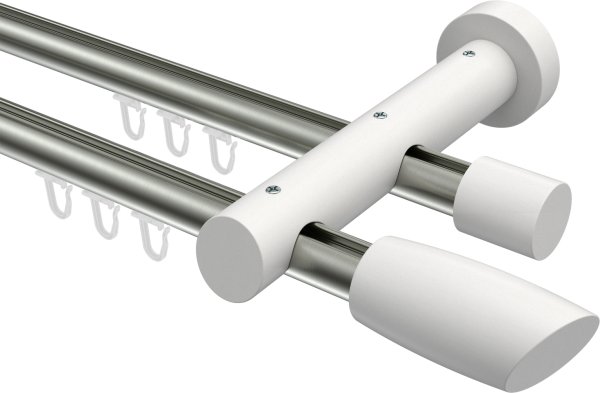 Innenlauf Gardinenstange Aluminium / Holz 20 mm Ø 2-läufig TALENT - Etta Edelstahl-Optik / Weiß lackiert