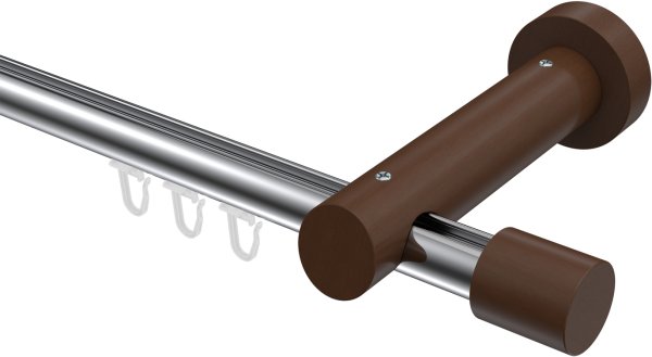 Innenlauf Gardinenstange Aluminium / Holz 20 mm Ø TALENT - Feta Chrom / Nussbaum lackiert 100 cm