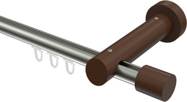 Innenlauf Gardinenstange Aluminium / Holz 20 mm Ø TALENT - Feta Edelstahl-Optik / Nussbaum lackiert 100 cm