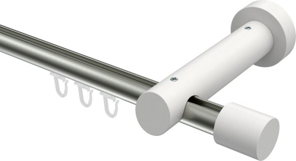 Innenlauf Gardinenstange Aluminium / Holz 20 mm Ø TALENT - Feta Edelstahl-Optik / Weiß lackiert 100 cm