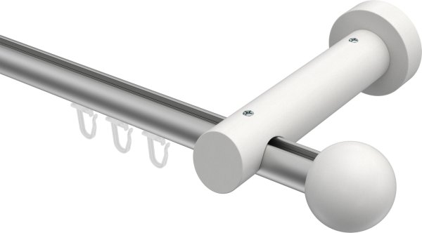 Innenlauf Gardinenstange Aluminium / Holz 20 mm Ø TALENT - Luina Silbergrau / Weiß lackiert 100 cm