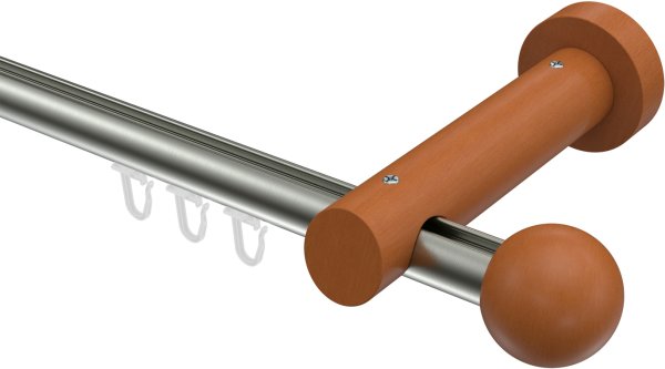 Innenlauf Gardinenstange Aluminium / Holz 20 mm Ø TALENT - Luina Edelstahl-Optik / Kirschbaum lackiert 100 cm