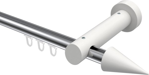 Innenlauf Gardinenstange Aluminium / Holz 20 mm Ø TALENT - Siveo Chrom / Weiß lackiert 100 cm