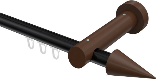 Innenlauf Gardinenstange Aluminium / Holz 20 mm Ø TALENT - Siveo Schwarz / Nussbaum lackiert 100 cm
