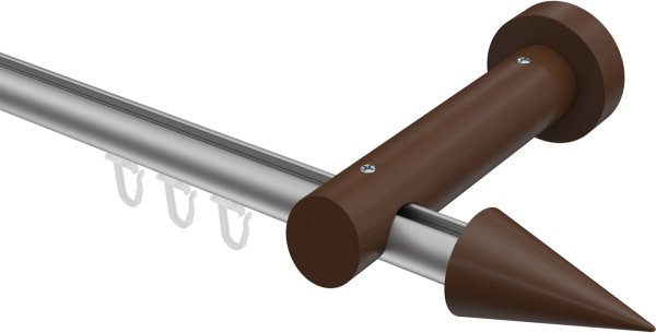 Innenlauf Gardinenstange Aluminium / Holz 20 mm Ø TALENT - Siveo Silbergrau / Nussbaum lackiert 100 cm