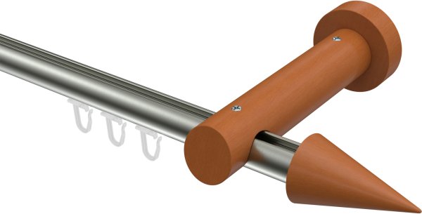Innenlauf Gardinenstange Aluminium / Holz 20 mm Ø TALENT - Siveo Edelstahl-Optik / Kirschbaum lackiert 100 cm