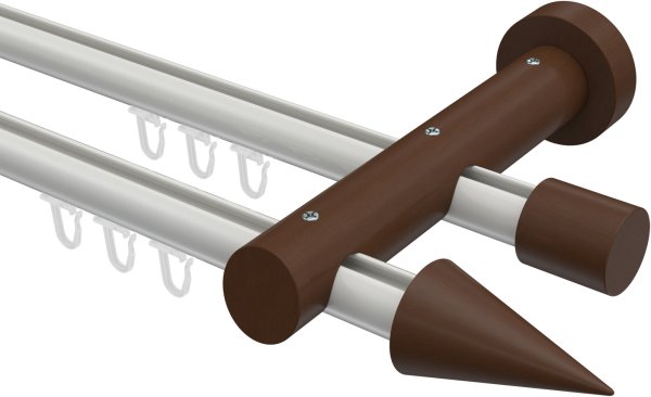 Innenlauf Gardinenstange Aluminium / Holz 20 mm Ø 2-läufig TALENT - Siveo Weiß / Nussbaum lackiert 100 cm