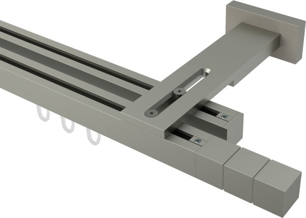 Innenlauf Gardinenstange Aluminium / Metall eckig 20x20 mm 2-läufig QUADLINE (Multi) - Cubes Satin-Silber 100 cm