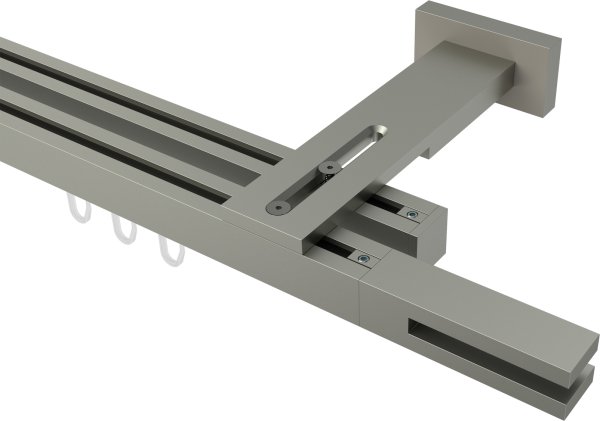 Innenlauf Gardinenstange Aluminium / Metall eckig 20x20 mm 2-läufig QUADLINE (Multi) - Diapo Satin-Silber 100 cm