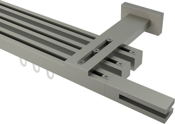 Innenlauf Gardinenstange Aluminium / Metall eckig 20x20 mm 3-läufig QUADLINE (Multi) - Diapo Satin-Silber 100 cm