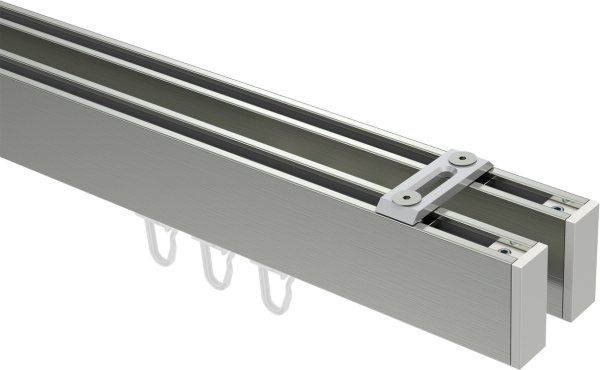 Innenlauf Gardinenstange Deckenmontage Aluminium / Metall eckig 14x35 mm 2-läufig SMARTLINE (Universal) - Paxo Edelstahl-Optik / Weiß