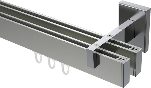 Innenlauf Gardinenstange Aluminium / Metall eckig 14x35 mm 2-läufig SMARTLINE - Paxo Edelstahl-Optik / Chrom