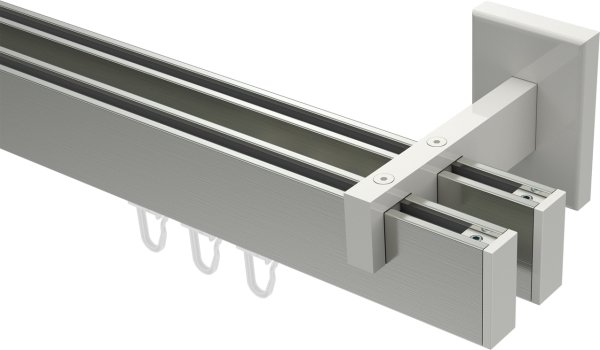 Innenlauf Gardinenstange Aluminium / Metall eckig 14x35 mm 2-läufig SMARTLINE - Paxo Edelstahl-Optik / Weiß