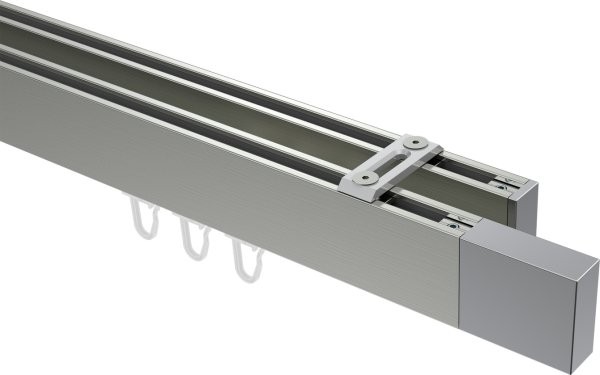 Innenlauf Gardinenstange Deckenmontage Aluminium / Metall eckig 14x35 mm 2-läufig SMARTLINE (Universal) - Lox Edelstahl-Optik / Chrom 100 cm