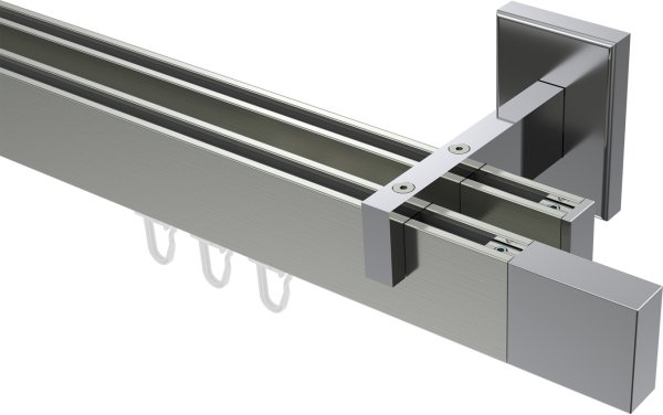 Innenlauf Gardinenstange Aluminium / Metall eckig 14x35 mm 2-läufig SMARTLINE - Lox Edelstahl-Optik / Chrom