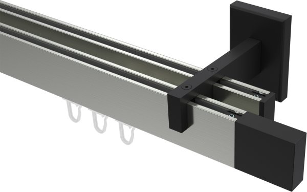 Innenlauf Gardinenstange Aluminium / Metall eckig 14x35 mm 2-läufig SMARTLINE - Lox Edelstahl-Optik / Schwarz