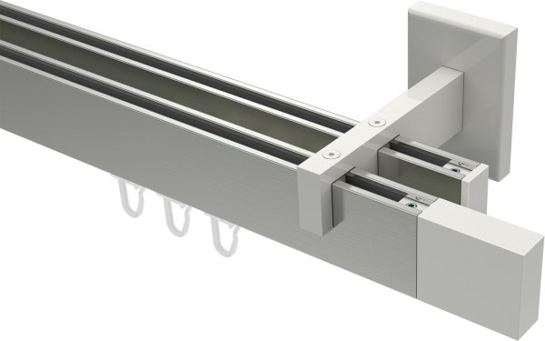 Innenlauf Gardinenstange Aluminium / Metall eckig 14x35 mm 2-läufig SMARTLINE - Lox Edelstahl-Optik / Weiß