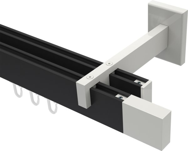 Innenlauf Gardinenstange Aluminium / Metall eckig 14x35 mm 2-läufig SMARTLINE - Lox Schwarz / Weiß (WA lang) 100 cm