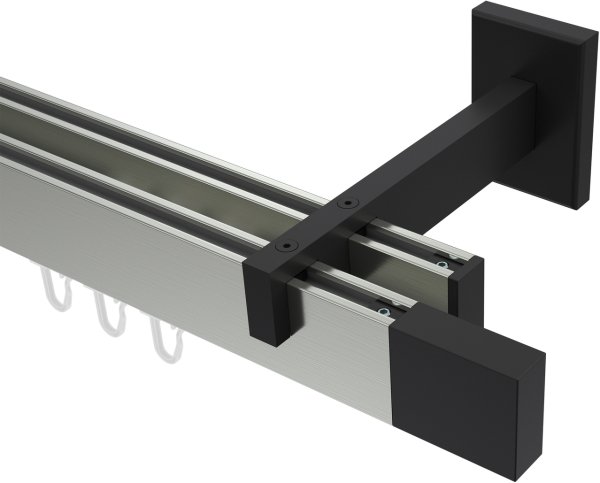 Innenlauf Gardinenstange Aluminium / Metall eckig 14x35 mm 2-läufig SMARTLINE - Lox Edelstahl-Optik / Schwarz (WA lang)