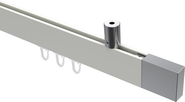 Innenlauf Gardinenstange Deckenmontage Aluminium / Metall eckig 14x35 mm SONIUS - Lox Weiß / Chrom 100 cm