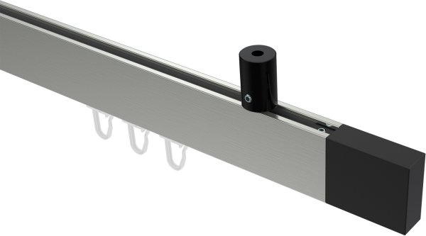 Innenlauf Gardinenstange Deckenmontage Aluminium / Metall eckig 14x35 mm SONIUS - Lox Edelstahl-Optik / Schwarz 100 cm