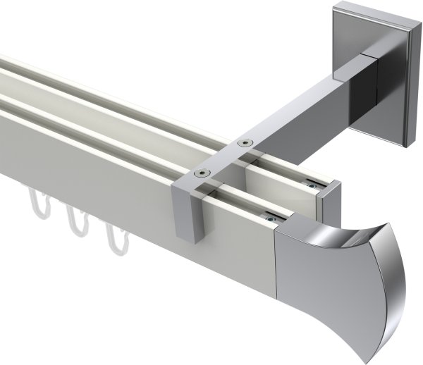 Innenlauf Gardinenstange Aluminium / Metall eckig 14x35 mm 2-läufig SMARTLINE - Conex Weiß / Chrom (WA lang) 100 cm