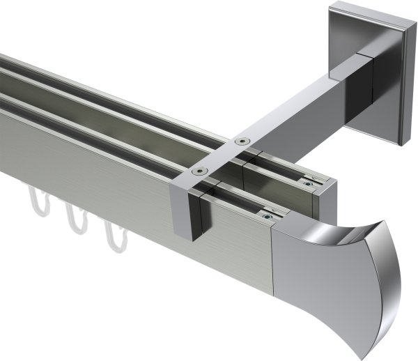 Innenlauf Gardinenstange Aluminium / Metall eckig 14x35 mm 2-läufig SMARTLINE - Conex Edelstahl-Optik / Chrom (WA lang)
