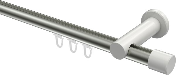 Innenlauf Gardinenstange Aluminium / Metall 20 mm Ø PLATON - Santo Edelstahl-Optik / Weiß 100 cm