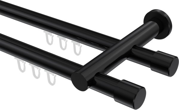 Innenlauf Gardinenstange Aluminium / Metall 20 mm Ø 2-läufig PLATON - Santo Schwarz 100 cm