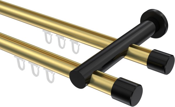 Innenlauf Gardinenstange Aluminium / Metall 20 mm Ø 2-läufig PLATON - Santo Messing-Optik / Schwarz