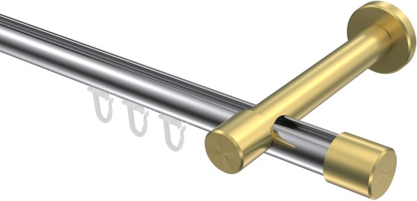 Innenlauf Gardinenstange Aluminium / Metall 20 mm Ø PRESTIGE - Santo Chrom / Messing-Optik 100 cm
