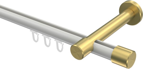 Innenlauf Gardinenstange Aluminium / Metall 20 mm Ø PRESTIGE - Santo Weiß / Messing-Optik 100 cm