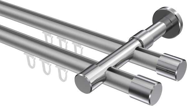 Innenlauf Gardinenstange Aluminium / Metall 20 mm Ø 2-läufig PRESTIGE - Santo Silbergrau / Chrom 100 cm