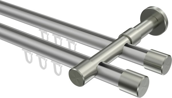 Innenlauf Gardinenstange Aluminium / Metall 20 mm Ø 2-läufig PRESTIGE - Santo Silbergrau / Edelstahl-Optik 100 cm