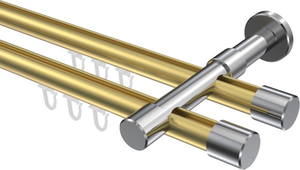 Innenlauf Gardinenstange Aluminium / Metall 20 mm Ø 2-läufig PRESTIGE - Santo Messing-Optik / Chrom