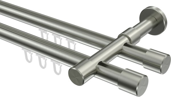 Innenlauf Gardinenstange Edelstahl-Optik 20 mm Ø 2-läufig PRESTIGE - Santo 100 cm