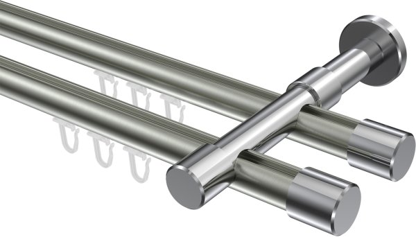 Innenlauf Gardinenstange Aluminium / Metall 20 mm Ø 2-läufig PRESTIGE - Santo Edelstahl-Optik / Chrom