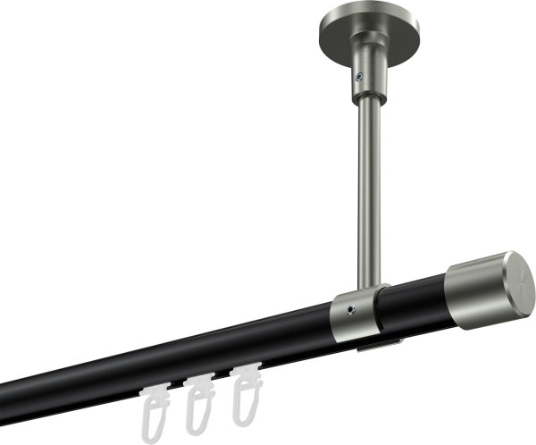 Innenlauf Gardinenstange Aluminium / Metall 20 mm Ø SONETTE - Santo Schwarz / Edelstahl-Optik 120 cm