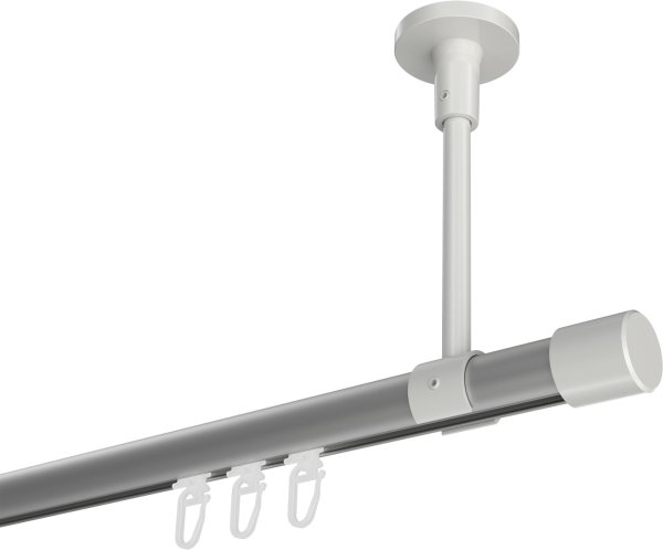 Innenlauf Gardinenstange Aluminium / Metall 20 mm Ø SONETTE - Santo Silbergrau / Weiß 420 cm (3 x 140 cm)