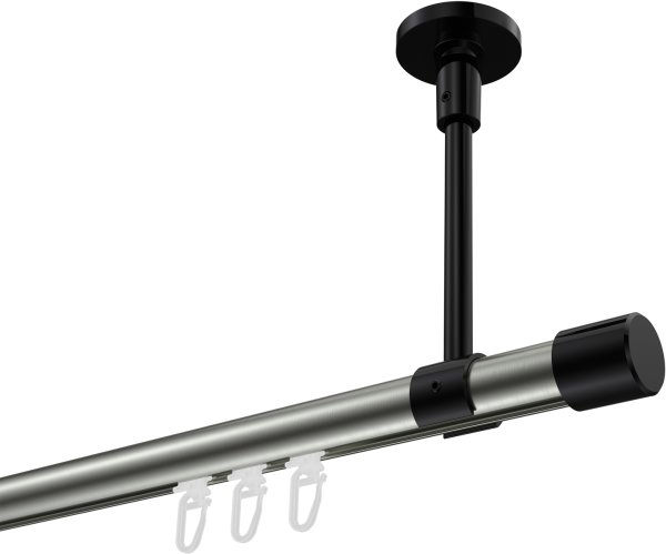 Innenlauf Gardinenstange Aluminium / Metall 20 mm Ø SONETTE - Santo Edelstahl-Optik / Schwarz 420 cm (3 x 140 cm)