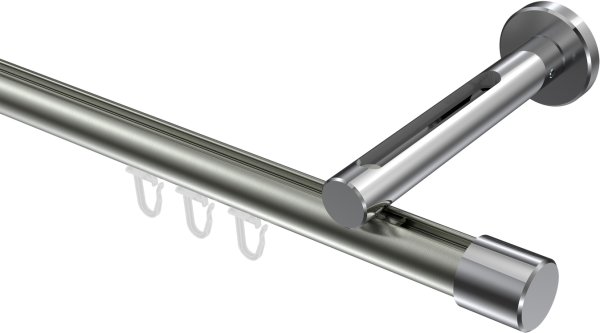 Innenlauf Gardinenstange Aluminium / Metall 20 mm Ø SITENO - Santo Edelstahl-Optik / Chrom 100 cm