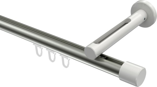 Innenlauf Gardinenstange Aluminium / Metall 20 mm Ø SITENO - Santo Edelstahl-Optik / Weiß 100 cm