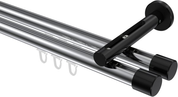Innenlauf Gardinenstange Aluminium / Metall 20 mm Ø 2-läufig SITENO - Santo Chrom / Schwarz 100 cm