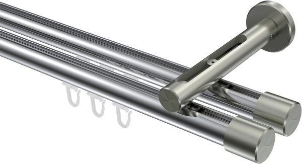 Innenlauf Gardinenstange Aluminium / Metall 20 mm Ø 2-läufig SITENO - Santo Chrom / Edelstahl-Optik 100 cm