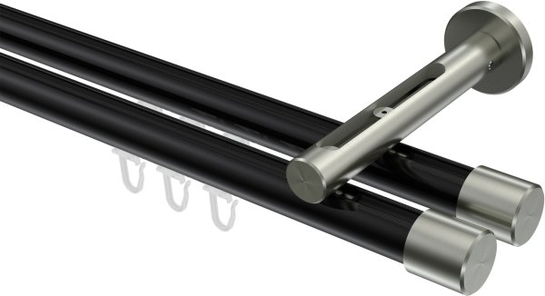 Innenlauf Gardinenstange Aluminium / Metall 20 mm Ø 2-läufig SITENO - Santo Schwarz / Edelstahl-Optik