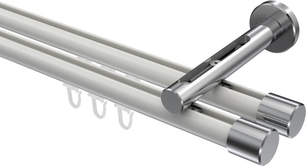 Innenlauf Gardinenstange Aluminium / Metall 20 mm Ø 2-läufig SITENO - Santo Weiß / Chrom 100 cm