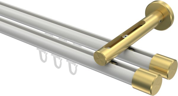 Innenlauf Gardinenstange Aluminium / Metall 20 mm Ø 2-läufig SITENO - Santo Weiß / Messing-Optik 100 cm