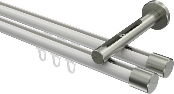Innenlauf Gardinenstange Aluminium / Metall 20 mm Ø 2-läufig SITENO - Santo Weiß / Edelstahl-Optik 100 cm
