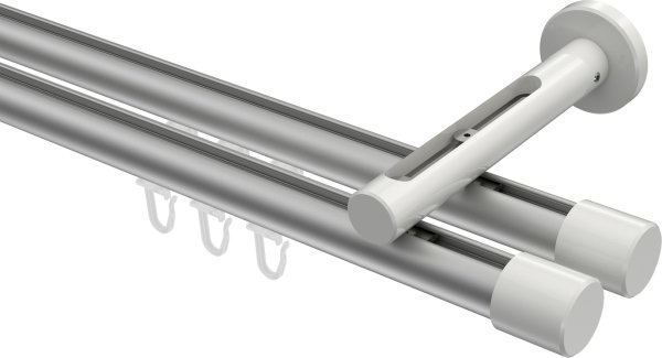 Innenlauf Gardinenstange Aluminium / Metall 20 mm Ø 2-läufig SITENO - Santo Silbergrau / Weiß 100 cm